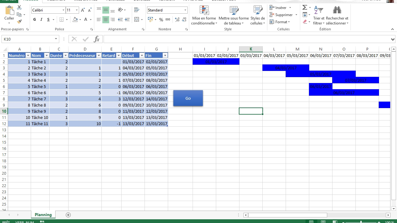 planning de Gantt